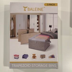 Trapezoid Storage Bins - 3 Pack, Brown, Small- Linen Fabric